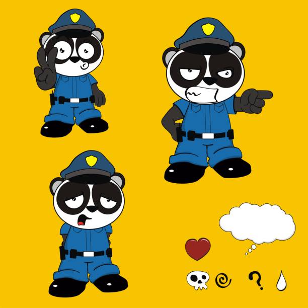 cute Kawaii panda bear policeman expressions collection set7 cute Kawaii panda bear policeman expressions collection set in vector format very easy to edit sad kawaii teddy bear stock illustrations