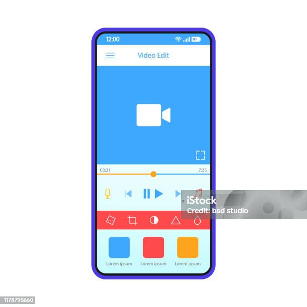 Video Editing App Inteface Video Editing Smartphone App Interface Vector Template Stock ...