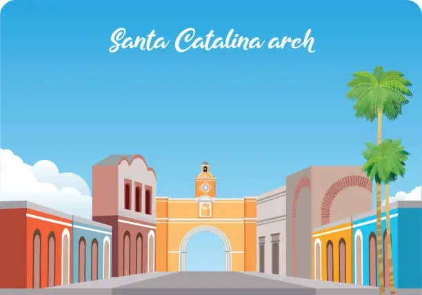 Vector illustration of Santa Catalina arch in Guatemala