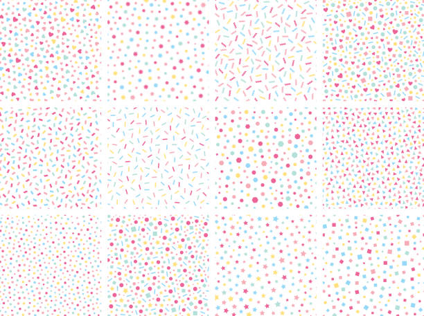 Seamless Confetti, Funfetti, Sprinkles Patterns Set of 12 Seamless Confetti/Funfetti/Sprinkles Patterns sprinkles stock illustrations