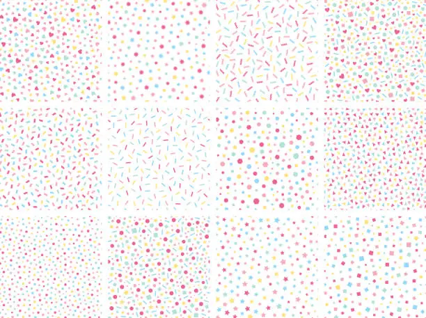 Vector illustration of Seamless Confetti, Funfetti, Sprinkles Patterns