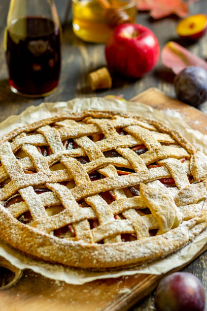 istock Plum apple pie. Cooking. Recipes. Vegetarian food. 1178797080