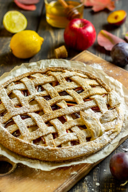 istock Plum apple pie. Cooking. Recipes. Vegetarian food. 1178797652