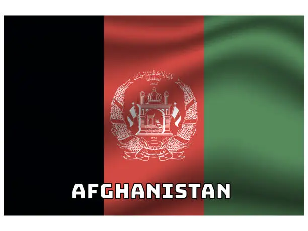 Vector illustration of Afghanistan National flag with waving and shadow effect and name of country. Original colors and proportion. vector illustration, from world countries set.