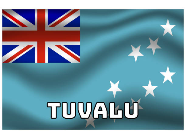 istock Tuvalu National flag with waving and shadow effect and name of country. Original colors and proportion. vector illustration, from world countries set. 1178801310