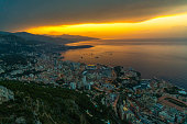 Coastal city at sunset, Monte Carlo, Monaco