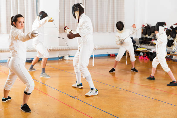 istock Woman training fencing movements 1178805148