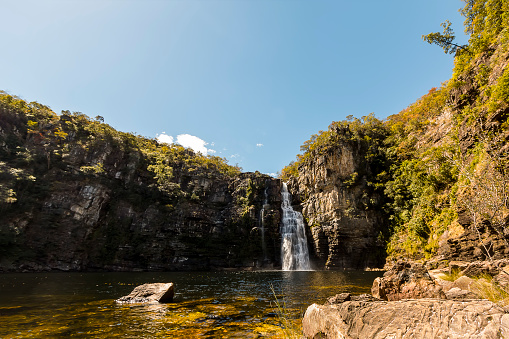 Huge waterfall in Chapada dos Veadeiros National Park, Goias, Brazil