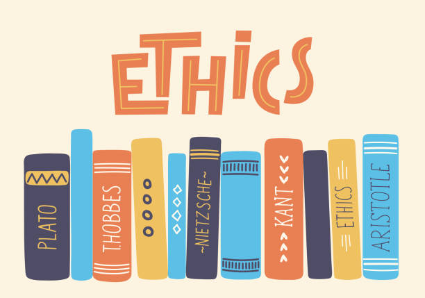Ethics. Ethics. Hand drawn moral philosophy books with lettering. academic integrity stock illustrations