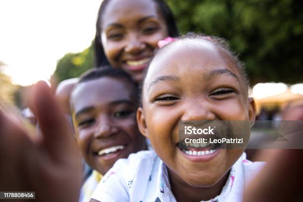 Family Selfie At The Park Stock Photo - Download Image Now - Child, African-American Ethnicity, Family