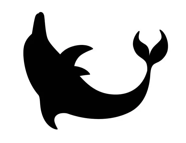 Vector illustration of Black silhouette dolphin cartoon sea animal design flat vector illustration isolated on white background