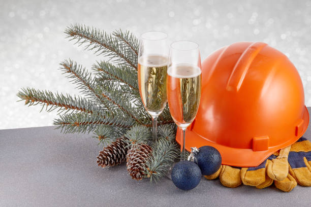 construction  protective clothes and christmas - food and drink industry audio imagens e fotografias de stock