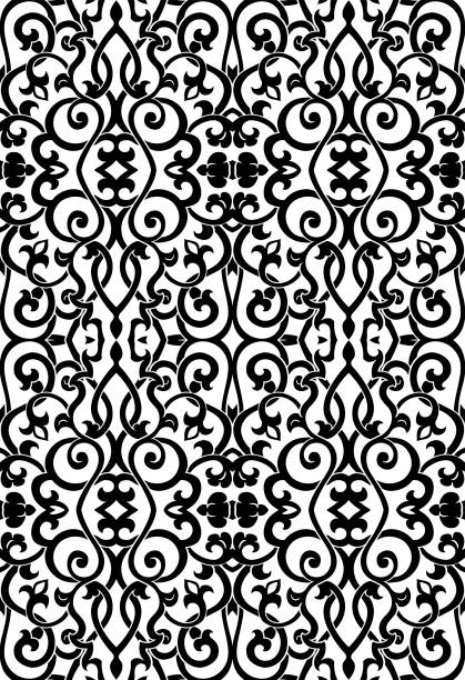 Abstract black and white pattern. Abstract black and white pattern. Seamless filigree ornament. Eastern template for wallpaper, textile, shawl, carpet. byzantine pattern stock illustrations