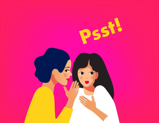 Pssst2 Two girls gossiping vector illustration. One excited girl whispers secret to girlfriend. slander stock illustrations