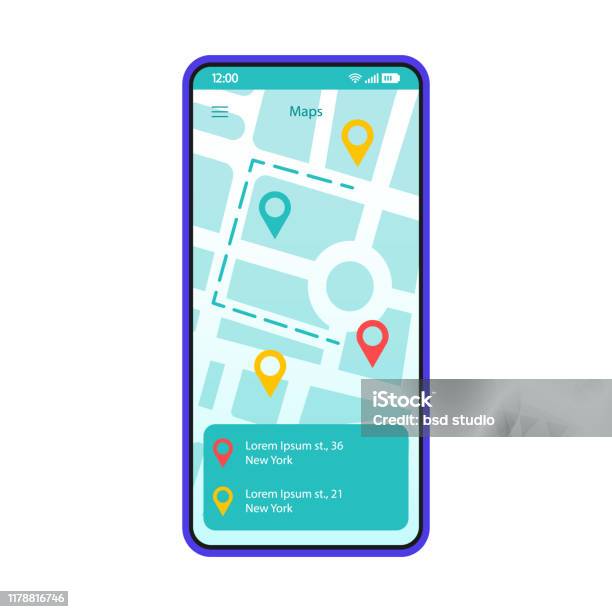 Route App Interface Route Searching App Interface Vector Template Stock Illustration ...