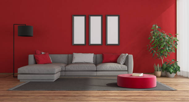 istock Red modern living room with gray sofa 1178817887