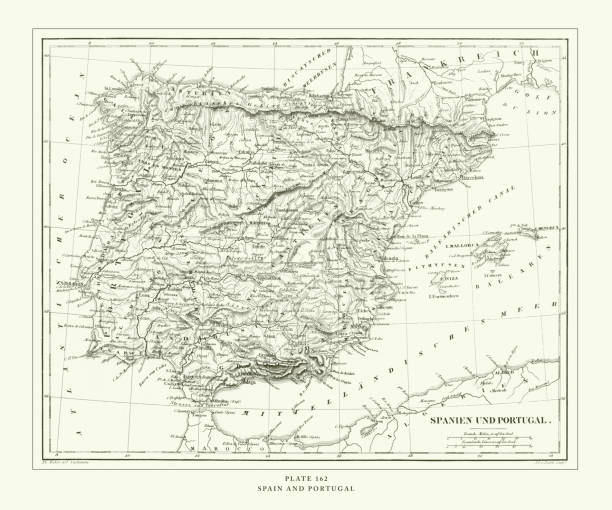 istock Engraved Antique, Spain and Portugal Engraving Antique Illustration, Published 1851 1178825730