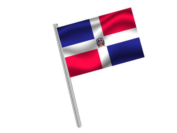 istock Dominican Republic National flag, shadow waving effect with flagpole on white background. For your business. original color and proportion. vector illustration, from countries set. 1178825930