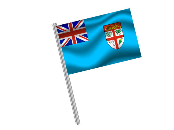 istock FIJI National flag, shadow waving effect with flagpole on white background. For your business. original color and proportion. vector illustration, from countries set. 1178825972