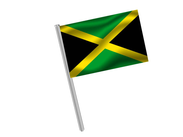 istock Jamaica National flag, shadow waving effect with flagpole on white background. For your business. original color and proportion. vector illustration, from countries set. 1178826263
