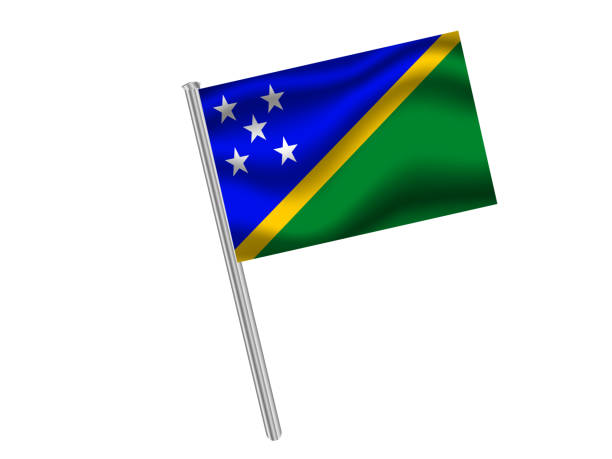 istock Solomon Islands National flag, shadow waving effect with flagpole on white background. For your business. original color and proportion. vector illustration, from countries set. 1178826287