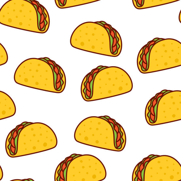 illustrations, cliparts, dessins animés et icônes de tacos modèle sans couture. nourriture mexicaine - white tomato backgrounds vegetable