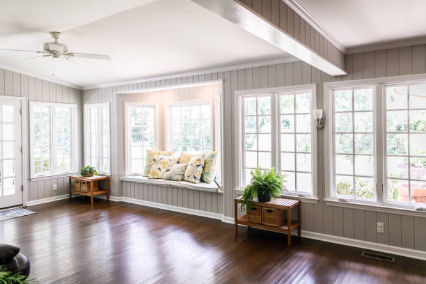 istock Large and open living room den sun room 1178827008
