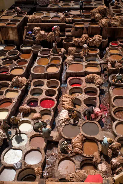 Leather tanning in medina of Fez, Morocco
