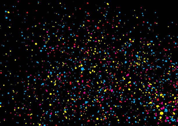 istock Colorful confetti isolated on black background. Abstract black background with many splattered falling round confetti pieces. Confetti random background Pattern made of calligraphy ink drops. Vector. 1178828549