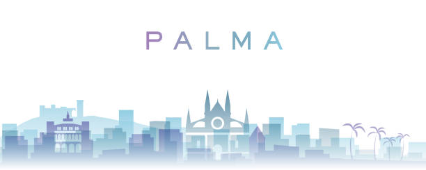 ilustrações de stock, clip art, desenhos animados e ícones de palma transparent layers gradient landmarks skyline - palma de maiorca