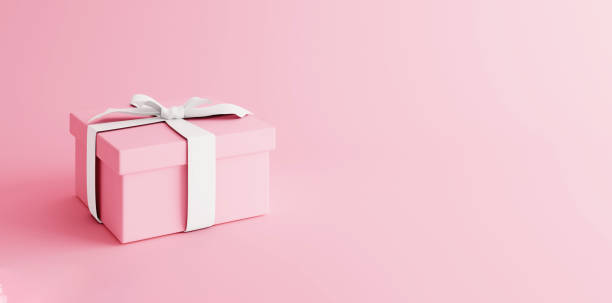 istock Mock-up poster, gentle millennial pink colored gift box with white bow on light pink background, 3D Render, 3D Illustration 1178833959