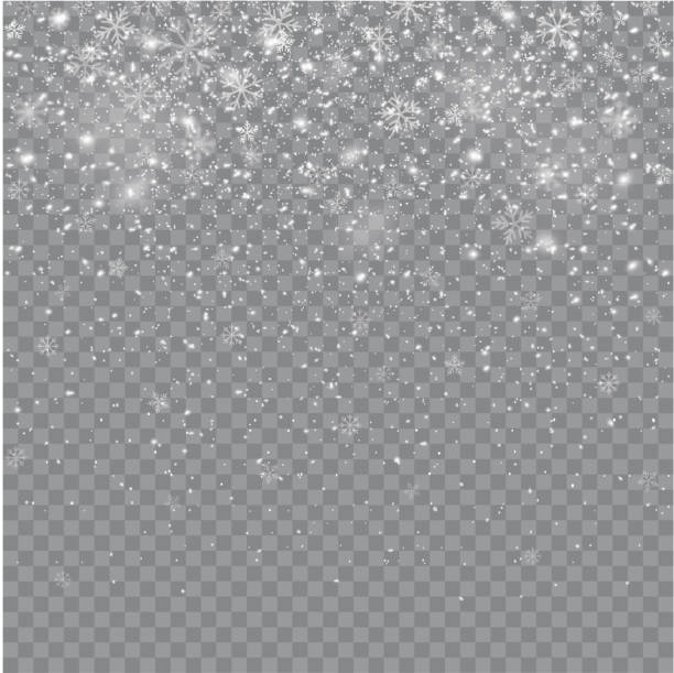 ilustraciones, imágenes clip art, dibujos animados e iconos de stock de nieve o copos de nieve realistas sin costuras. aislado en fondo transparente - vector de stock. - backgrounds black glitter multi colored