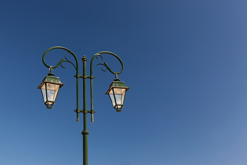 street lighting photographed in the old seaside town on a sunny day