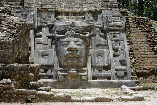 Temple and Pyramid of Masks, Lamanai Archaeological Reserve, Orange Walk, Belize, Central America.