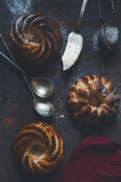 istock Cottage chees cakes sprinckled with sugar powder on a table, top view 1178841746