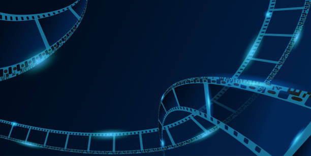 istock Collection film strip frame isolated on blue background. Old cinema banner with stripe roll. Art design reel cinema filmstrip template. Vector illustration. EPS 10 1178842753
