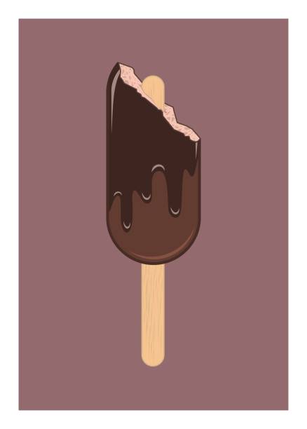 噛まれたと溶けたチョコレートアイスクリーム。シンプルなイラスト。 - ice cream missing bite biting melting点のイラスト素材／クリップアート素材／マンガ素材／アイコン素材