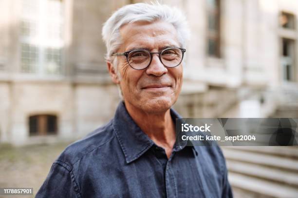 Street Portrait Of Smiling Senior Man Stock Photo - Download Image Now - Senior Adult, Portrait, Men