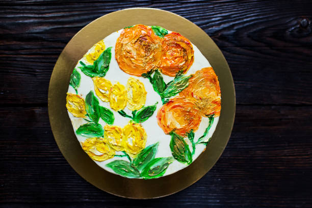 istock Cake decorated with painted oranges and lemons. top view. 1178860551
