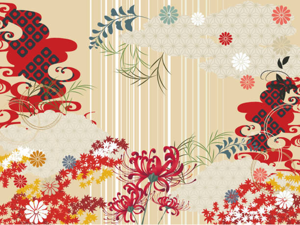 Japanese pattern autumn winter background material Japanese design background material, simple design for autumn and winter kimono stock illustrations