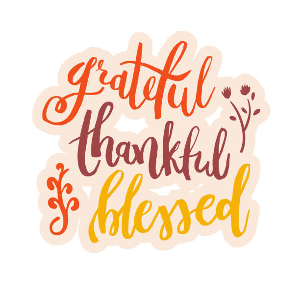 illustrazioni stock, clip art, cartoni animati e icone di tendenza di grateful thankful blessed - inspirational happy thanksgiving day lettering citazione per poster, t-shirt, stampe, carte, striscioni. dio cristiano detto religioso. illustrazione dello slogan del vettore tipografico - letter t illustrations