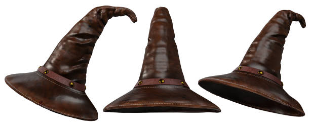 3d rendering the set of Halloween witch leather hat, isolated on white background with clipping paths.
