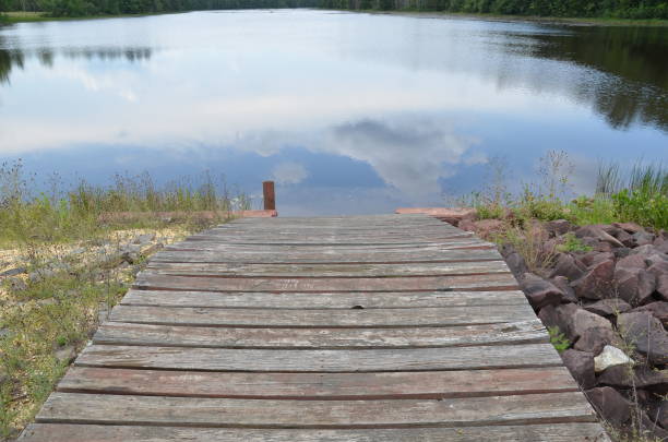 istock wood pier and lake or pond with reflection 1178878357