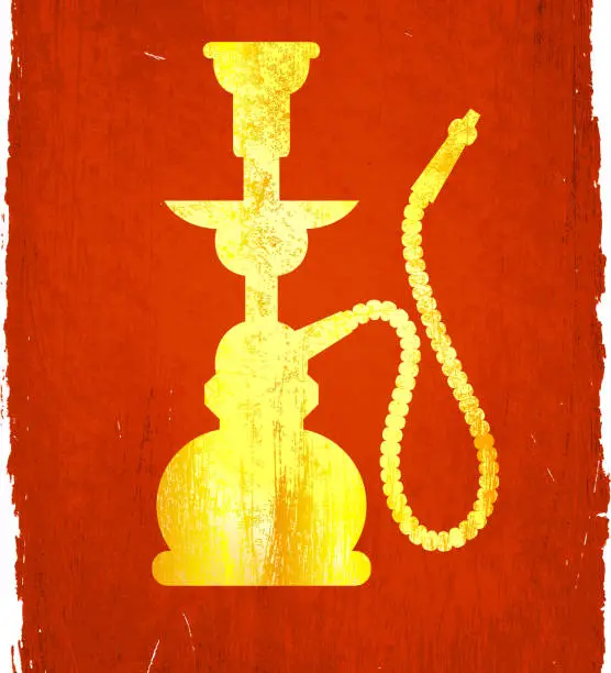 Vector illustration of Gold Hookah illustration on a red background.