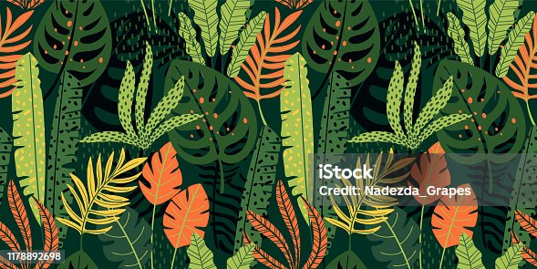 istock Abstract seamless pattern with tropical leaves. Vector template. 1178892698