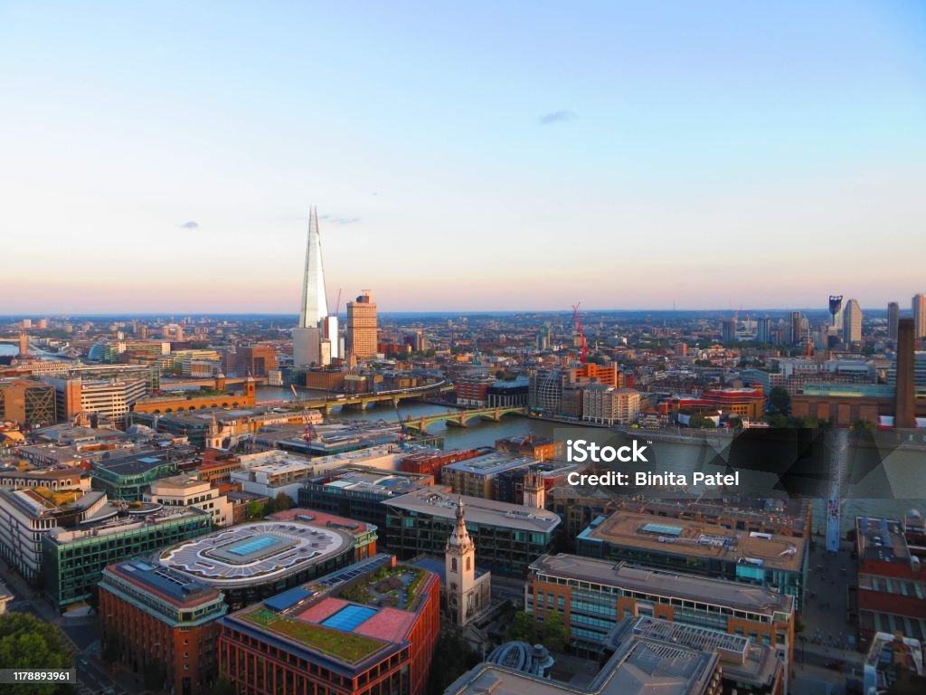 The Shard and the River View of The Shard and the Thames River. Horizon Stock Photo