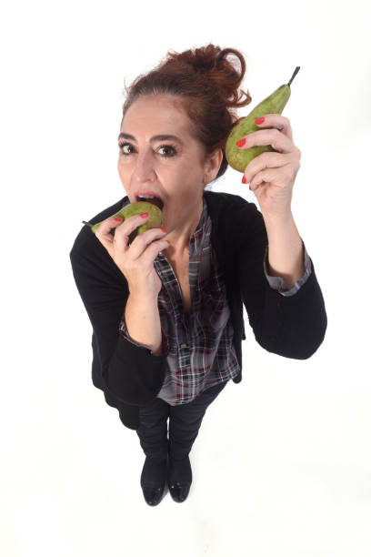 woman drinking on white background