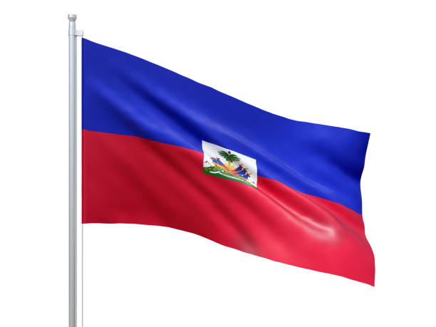 istock Haiti flag waving on white background, close up, isolated. 3D render 1178904618