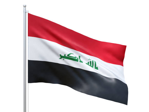 istock Iraq flag waving on white background, close up, isolated. 3D render 1178904763
