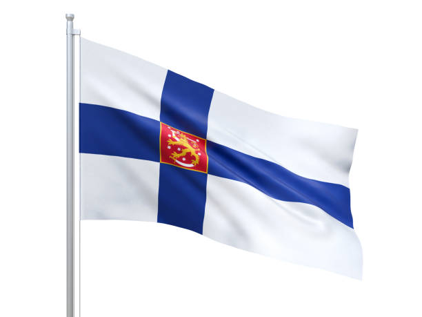 istock Finland (state) flag waving on white background, close up, isolated. 3D render 1178904907